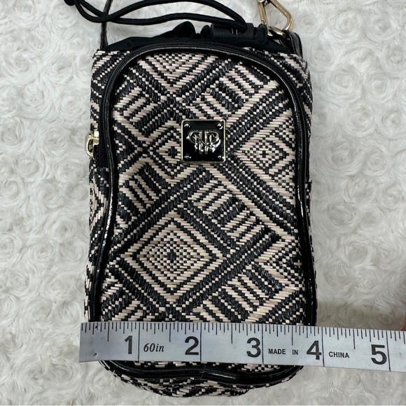 PurseN Raffia Aztec Pattern Small Crossbody Insulated Black & Tan - Picture 11 of 12
